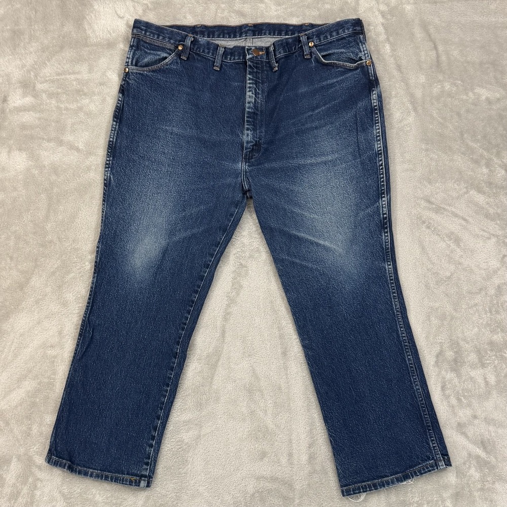 Vintage Wrangler Jeans Mens 43x28 947STR Blue Cowboy Cut Bootcut Distressed USA